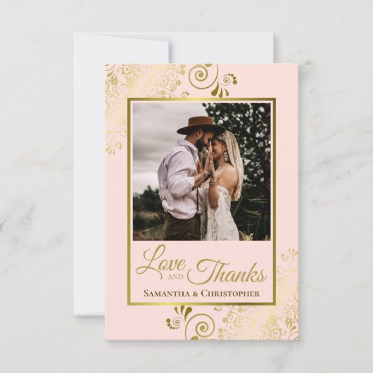 Blush Pink & Gold Love Merci Mariage photo et note (Devant)