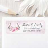 Blush Pink Gold Marble Rustic Floral Antlers Chic Etiket (Insitu)