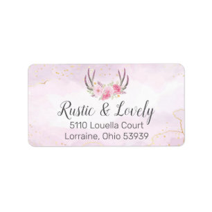 Blush Pink Gold Marble Rustic Floral Antlers Chic Etiket