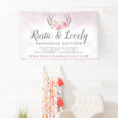 Blush Pink Gold Marble Rustic Floral Antlers Chic Spandoek (Insitu)