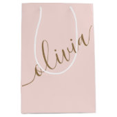 Blush Pink Gold Minimalist Monogram Elegant Medium Cadeauzakje (Voorkant)