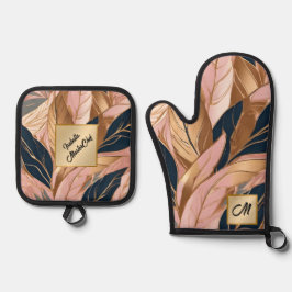 Blush Pink Gold Modern Boho Leaves Collectie Ovenwant & Pannenlap Set