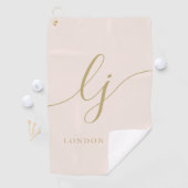 Blush Pink Gold Modern Script Monogram Naam Girly Golfhanddoek (Insitu)