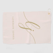 Blush Pink Gold Modern Script Monogram Naam Girly Golfhanddoek (Horizontaal)