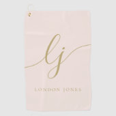 Blush Pink Gold Modern Script Monogram Naam Girly Golfhanddoek (Voorkant)