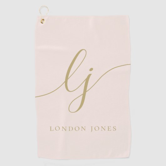 Blush Pink Gold Modern Script Monogram Naam Girly Golfhanddoek (Voorkant)