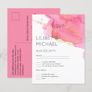 Blush Pink Gold Modern Wedding RSVP avec menu