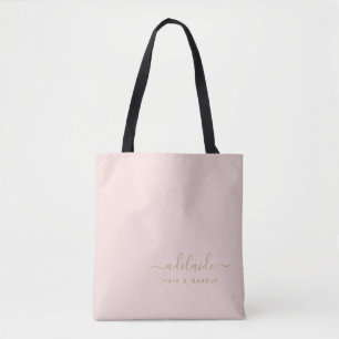 Blush Pink Gold Monogram Script Name Hair Stylist Draagtas
