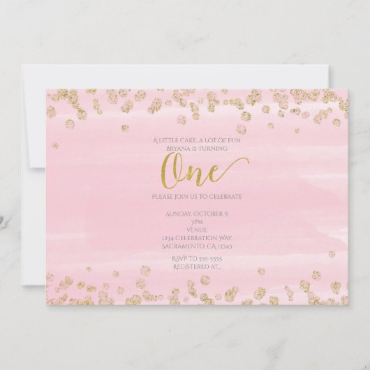 Blush Pink & Gold ONE 1e verjaardag Uitnodiging (Voorkant)