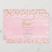 Blush Pink & Gold ONE 1er anniversaire Invitation (Devant / Derrière)