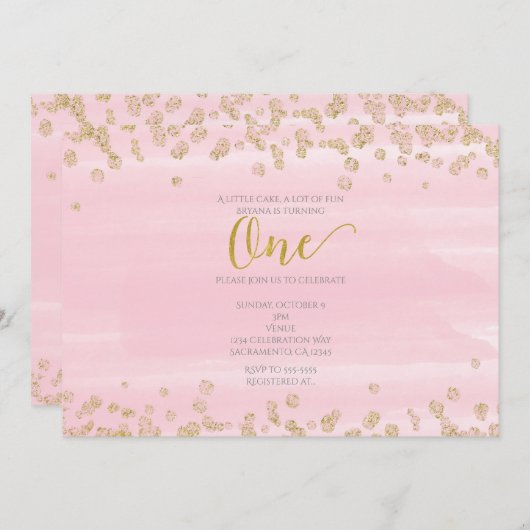 Blush Pink & Gold ONE 1er anniversaire Invitation (Devant / Derrière)
