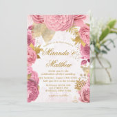 Blush Pink Gold Peony Glitter Wedding Invitting (Staand voorkant)