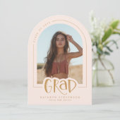 Blush Pink Gold Photo Faire-part de graduation (Debout devant)