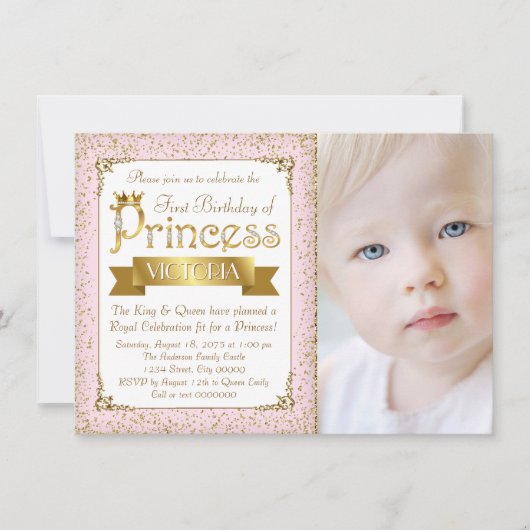 Blush Pink Gold Princess Invitation pour le premie (Devant)