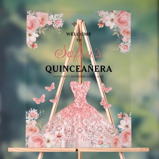 Blush Pink Gold Princess Quinceañera Bienvenue (Neutre)