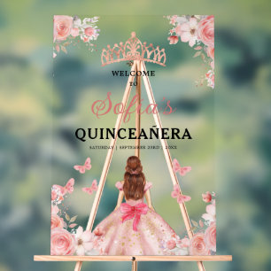 Blush Pink Gold Princess Quinceañera Bienvenue
