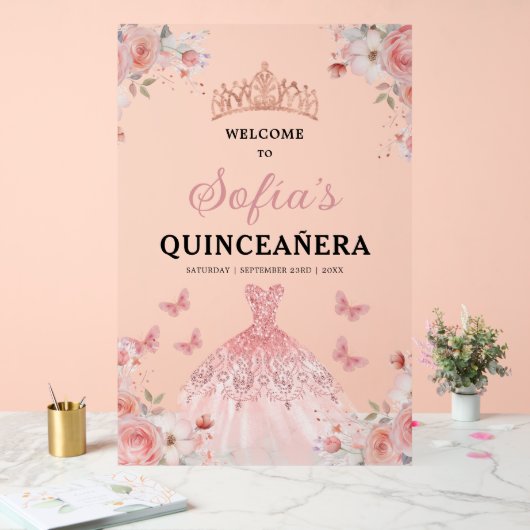 Blush Pink Gold Princess Quinceañera Welkom Acryl Bord (Huwelijk)