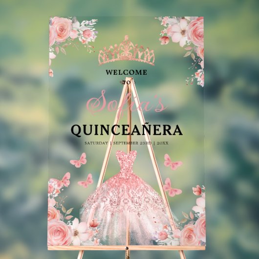 Blush Pink Gold Princess Quinceañera Welkom Acryl Bord (Neutraal)