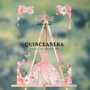 Blush Pink Gold Princess Quinceañera Welkom Acryl Bord