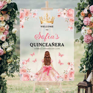 Blush Pink Gold Princess Quinceañera Welkom Acryl Bord