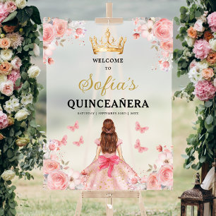 Blush Pink Gold Princess Quinceañera Welkom Acryl Bord