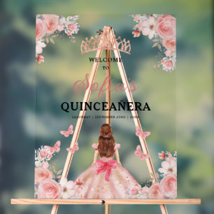 Blush Pink Gold Princess Quinceañera Welkom Acryl Bord