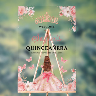 Blush Pink Gold Princess Quinceañera Welkom Acryl Bord