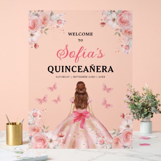 Blush Pink Gold Princess Quinceañera Welkom Acryl Bord (Huwelijk)