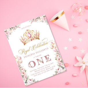 Blush Pink Gold Prinses 1e Verjaardagsfeestkroon Kaart