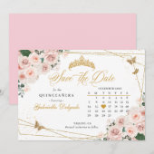 Blush Pink & Gold Quinceañera Save The Date Kaart (Voorkant / Achterkant)