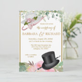 Blush Pink Gold Romantic Floral QR Wedding Kaart (Staand voorkant)