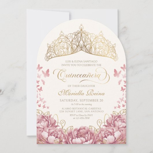 Blush Pink Gold Royal Princess Quinceanera Kaart (Voorkant)