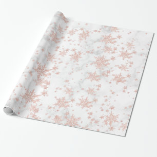 Blush Pink Gold Snowflakes White marble Cadeaupapier
