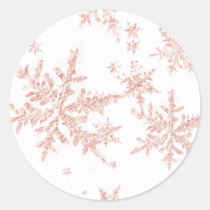 Blush Pink Gold Snowflakes White Ronde Sticker
