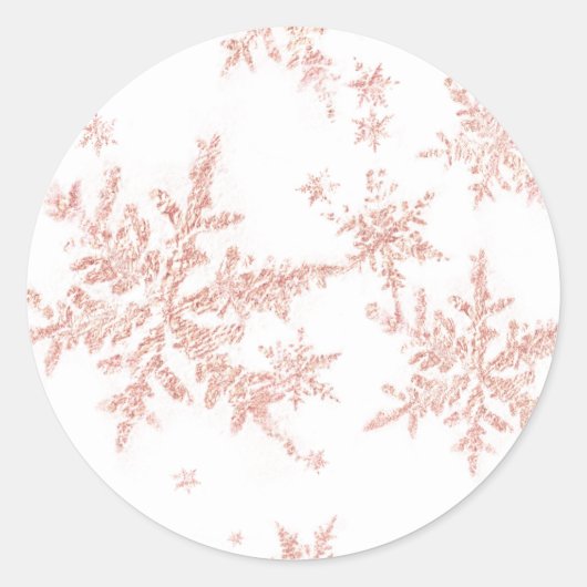 Blush Pink Gold Snowflakes White Ronde Sticker (Voorkant)