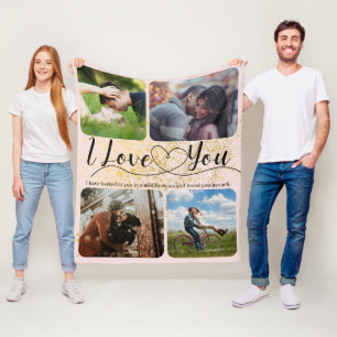 Blush Pink Gold Sparkle Love Couple Foto Collage Fleece Deken