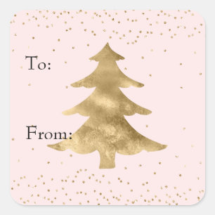 Blush Pink Gold Sparkle Stippen kerstboom Vierkante Sticker