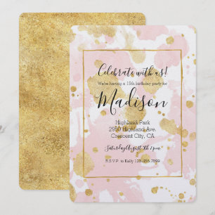 Blush Pink Gold Spletters Abstract Kaart