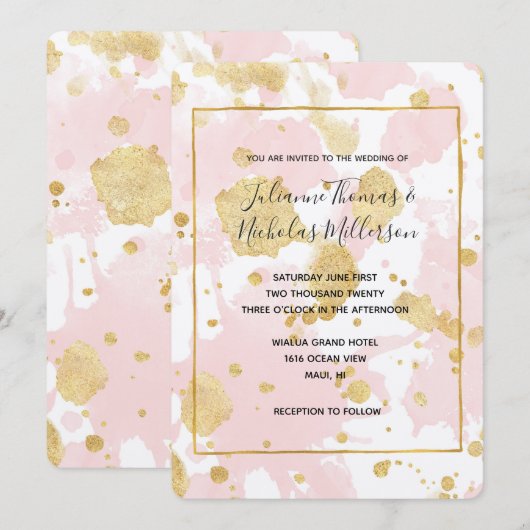 Blush Pink Gold Spletters Abstract Kaart (Voorkant / Achterkant)