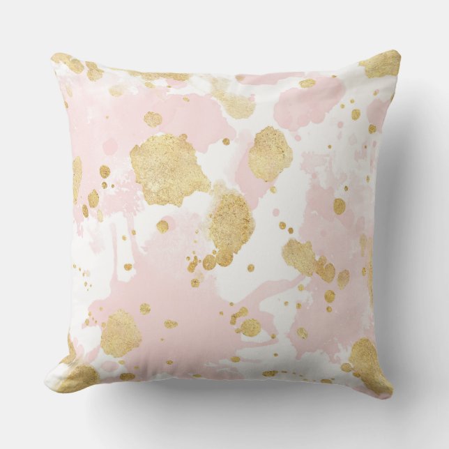 Blush Pink Gold Spletters Abstract Kussen (Voorkant)