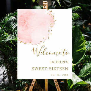 Blush Pink Gold Stippen Sweet Sixteen Welkom Poster