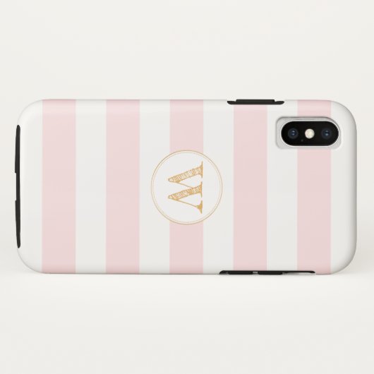 Blush Pink Gold stripe monogram doos Case-Mate iPhone Case (Achterkant (horizontaal))