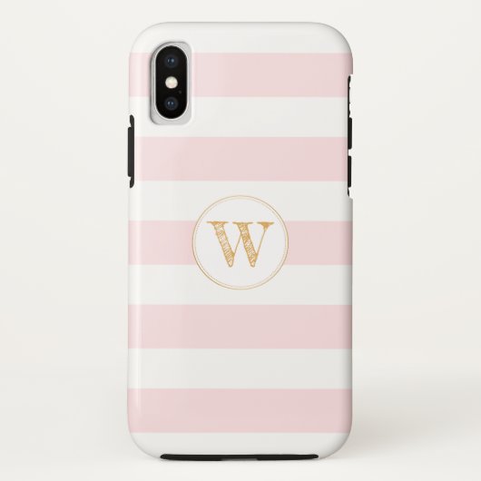 Blush Pink Gold stripe monogram doos Case-Mate iPhone Case (Achterkant)