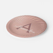 Blush Pink & Gold Stripes Monogram Verjaardag Papieren Bordje (Gekanteld)