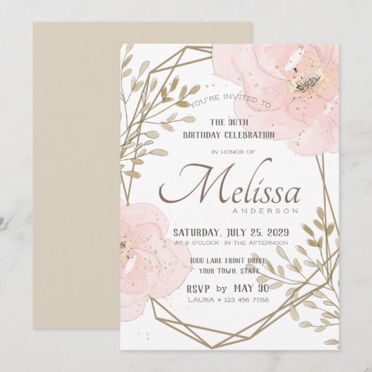 Blush Pink Gold & Taupe Floral Haar verjaardag Kaart (Voorkant / Achterkant)