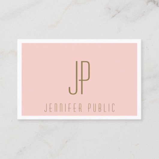 Blush Pink Gold Text Moderne Sjabloon Monogram Visitekaartje (Voorkant)