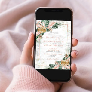 Blush Pink Gold Tropical Boho Chic Photo Weddensch Kaart