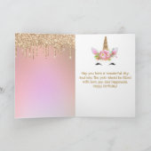 Blush Pink & Gold Unicorn Face Birthday Kaart (Binnen)