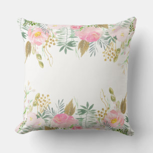 Blush Pink Gold Waterverf Flowers Sierkussen