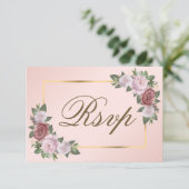 Blush Pink Gold Wedding Carte RSVP choix de repas (Debout devant)